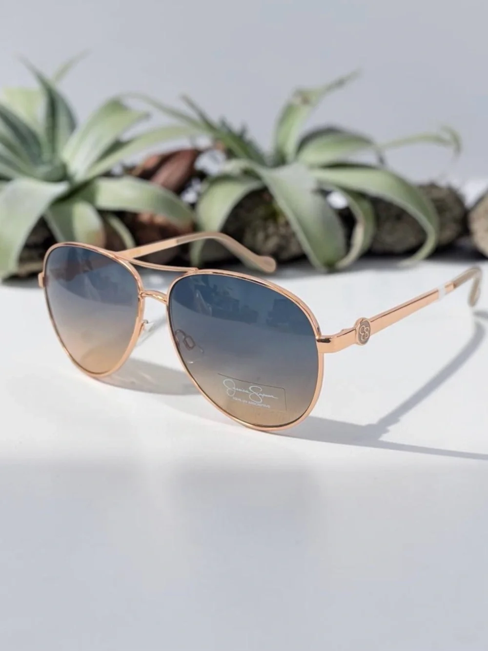 Jessica Simpson J5596 Classic Metal Aviator Sunglasses Rose Gold/Blue